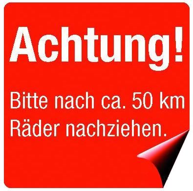 Aufkleber "Räder nachziehen" 200 Stück