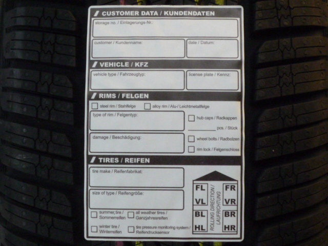 reifenaufkleber Reifen-Einlagerungsetikett selbstklebend 100 Stück