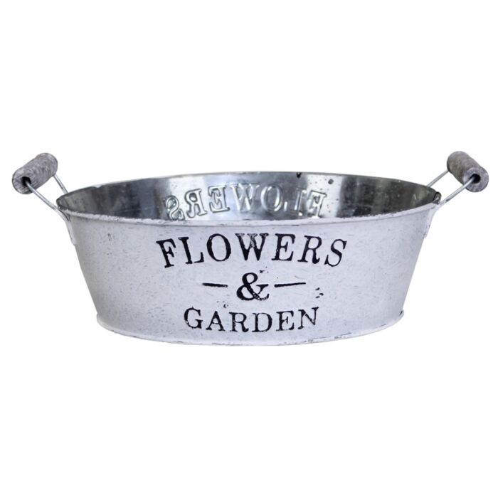 Zink Jardiniere Flowers & Garden, weiß gewaschen, rund Ø 24cm