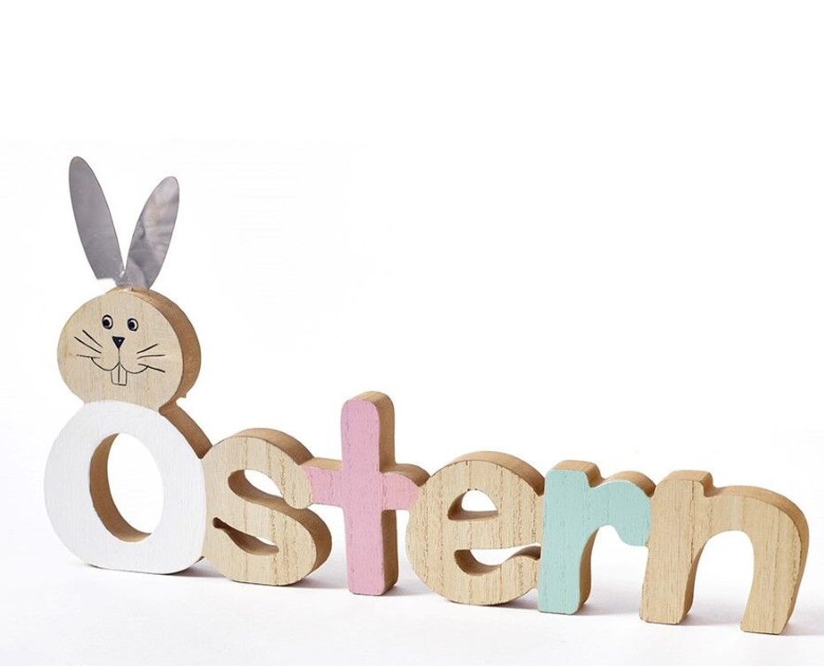 Schild-Ostern Holz Schild Schriftzug Ostern bunt 40x22cm