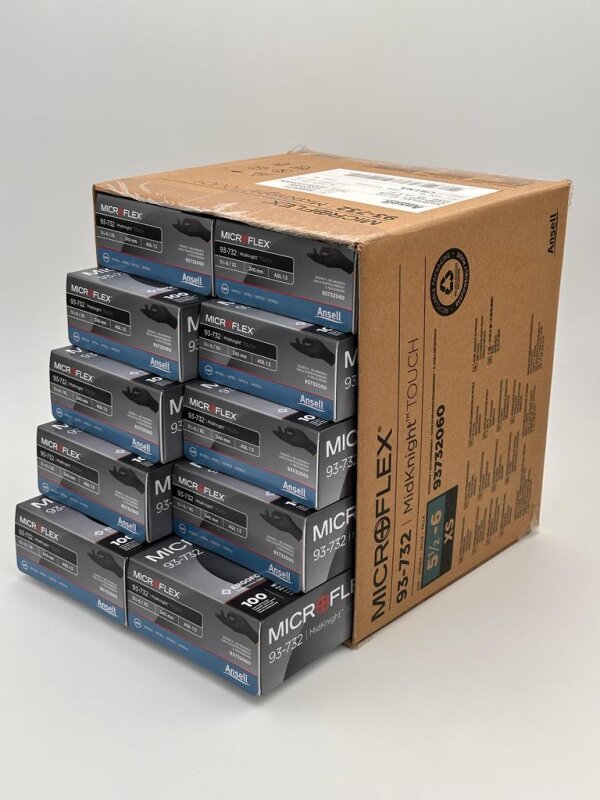 Einweghandschuh-XS-1000 1000x Nitril Einweg-Handschuh MICROFLEX® schwarz, Gr.XS (5,5-6)